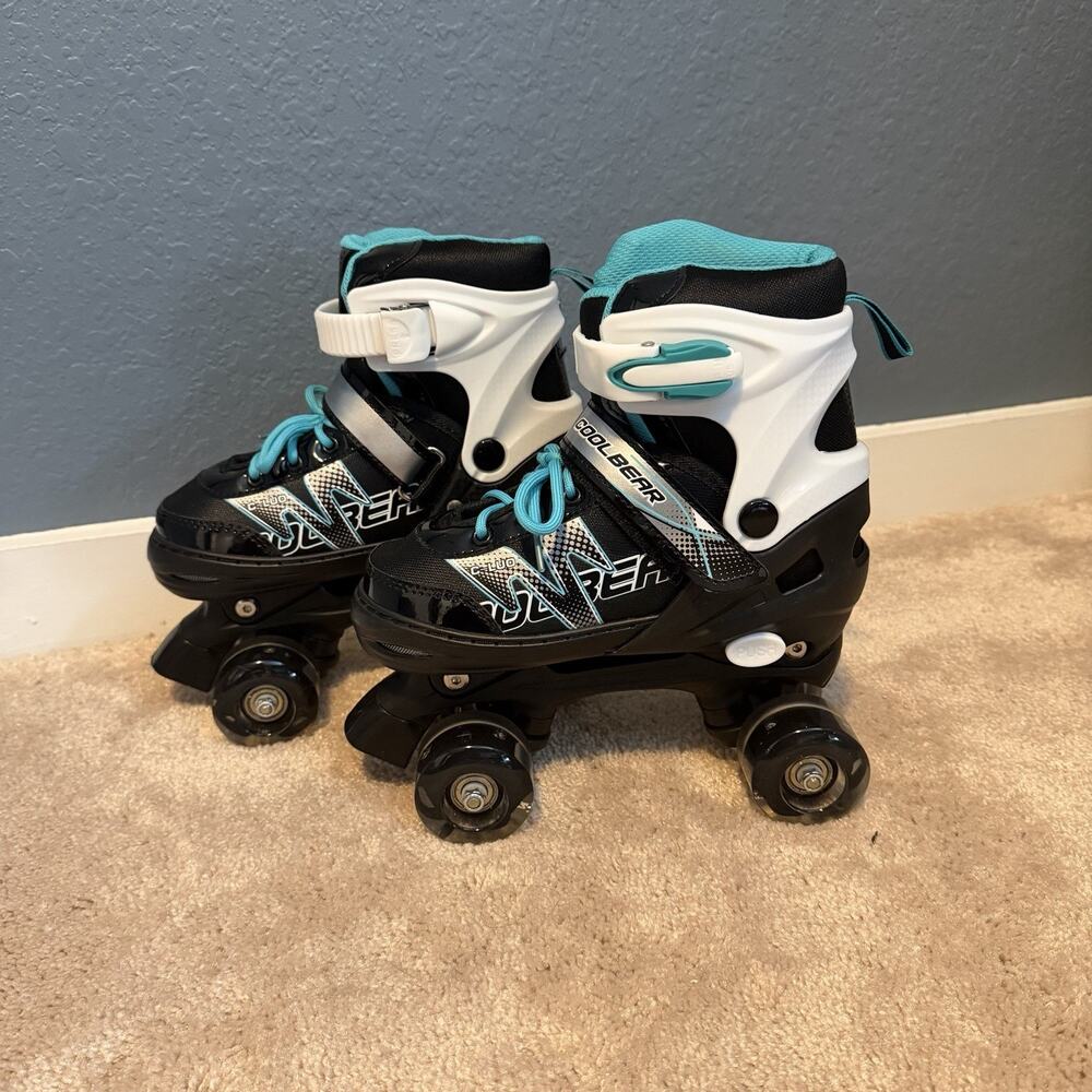 Kids Cool Bear Skates, 4 Wheels, Black And Real, Size M 7-9 Year Olds